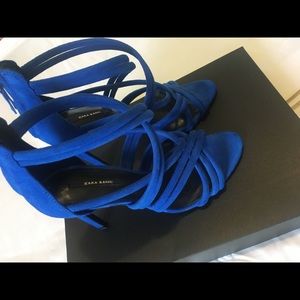 Zara Basic Collection Suede Blue Strappy Sandal